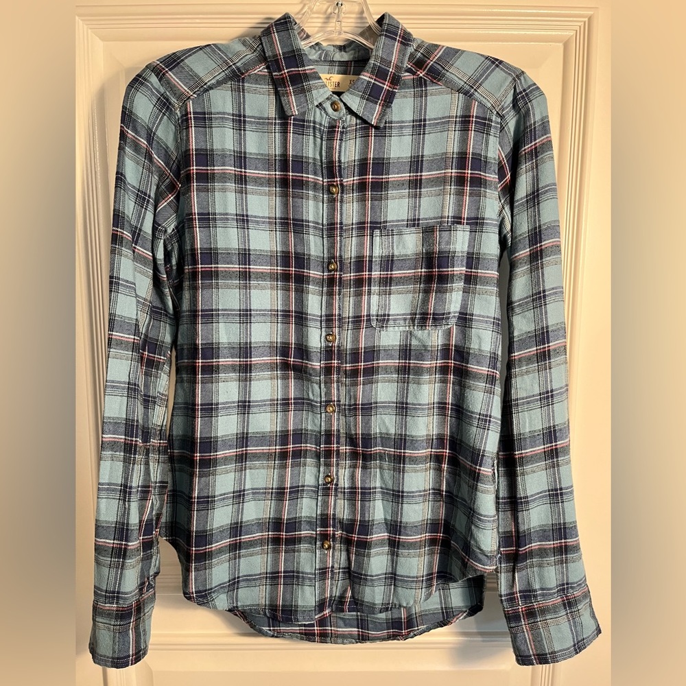 Hollister - Plaid Flannel Shirt - Blue - Size XS - EUC